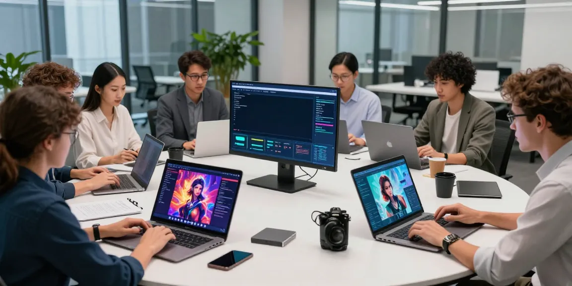 Collaboration scene featuring tech professionals engaged with NSFW AI tools in a modern workspace.