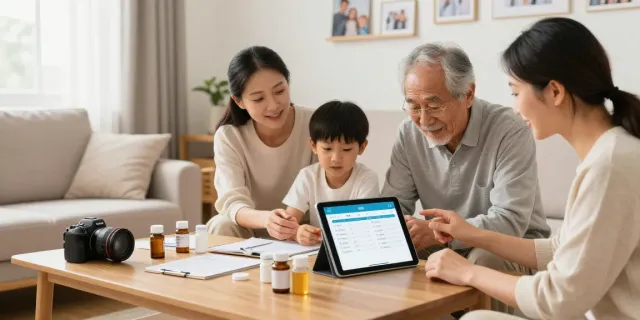 Application médicaments personne âgée utilisée en famille pour coordonner les soins avec des mises à jour et un esprit de coopération.